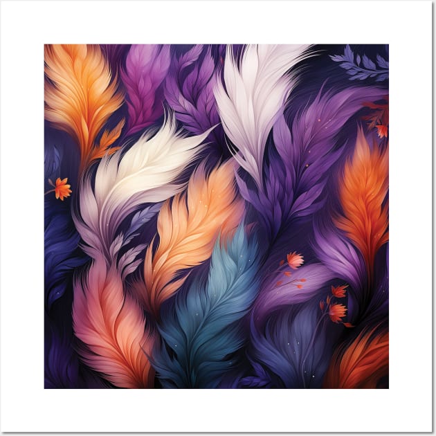 Vibrant Plumes: A Feathered Fantasy Wall Art by Gold Turtle Lina